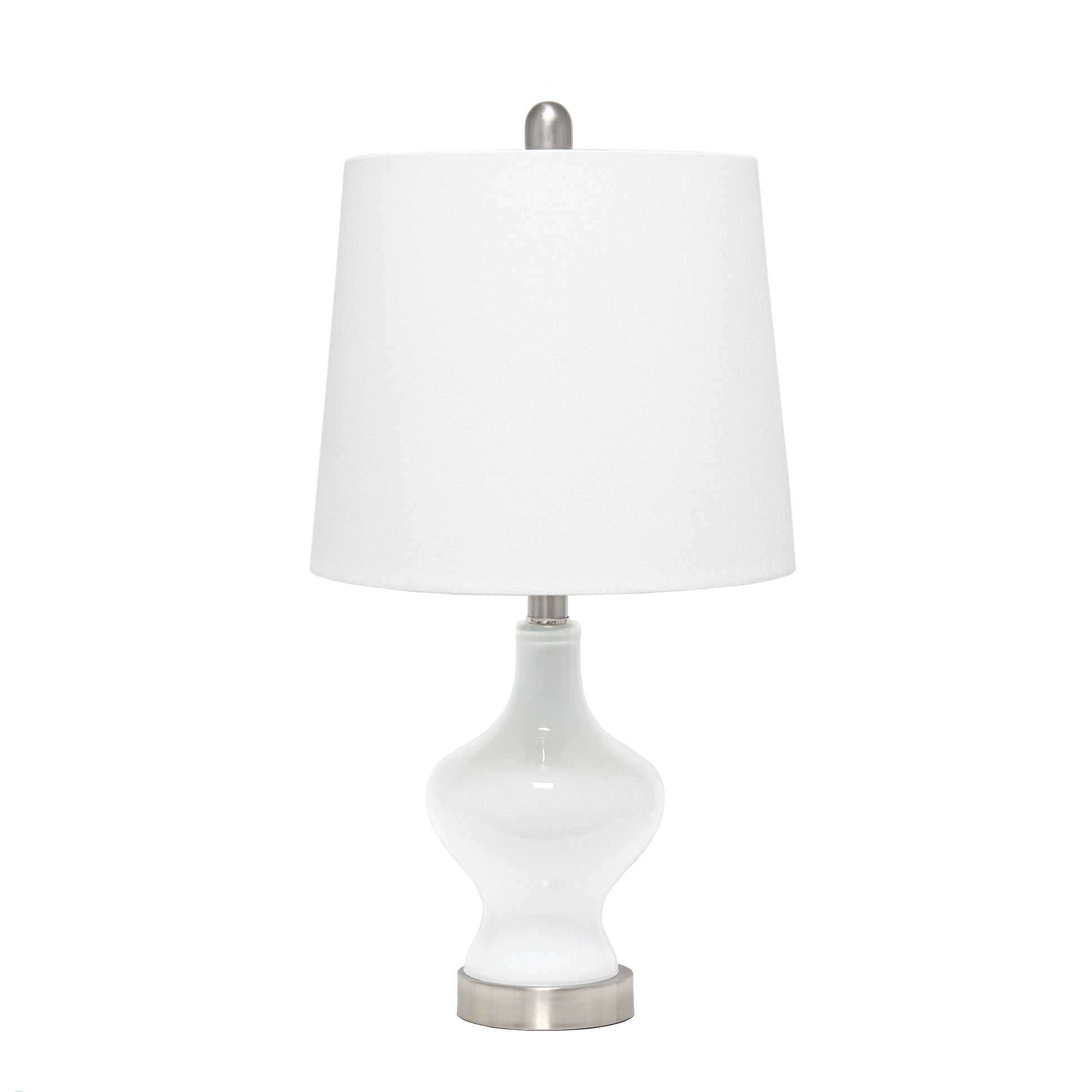 23" White And Silver Glass Gourd Table Lamp With White Drum Shade-Table Lamps-DECOROLALA