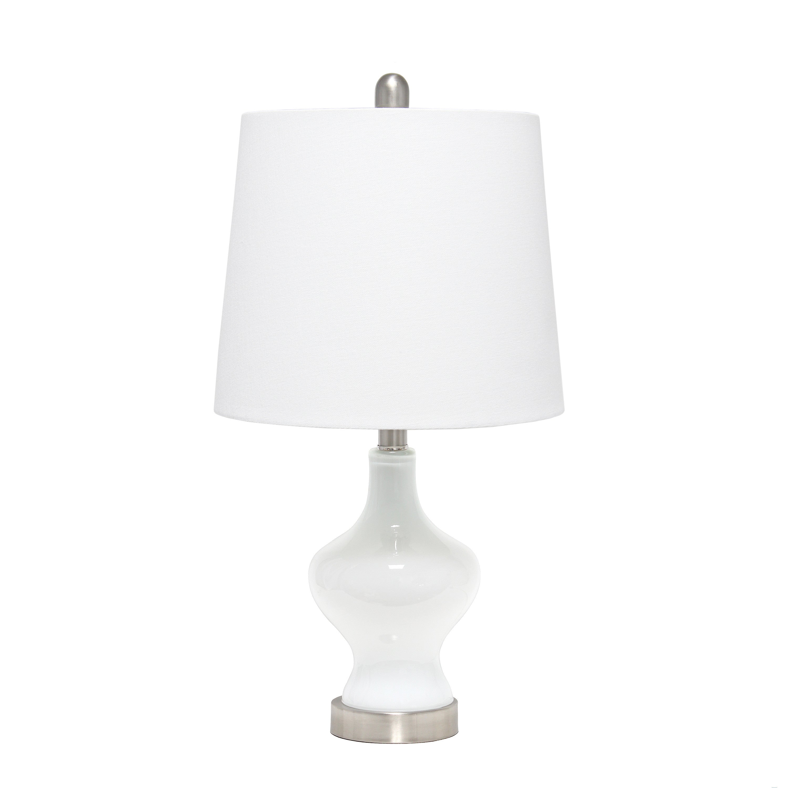 23" White And Silver Glass Gourd Table Lamp With White Drum Shade-Table Lamps-DECOROLALA