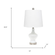 23" White And Silver Glass Gourd Table Lamp With White Drum Shade-Table Lamps-DECOROLALA