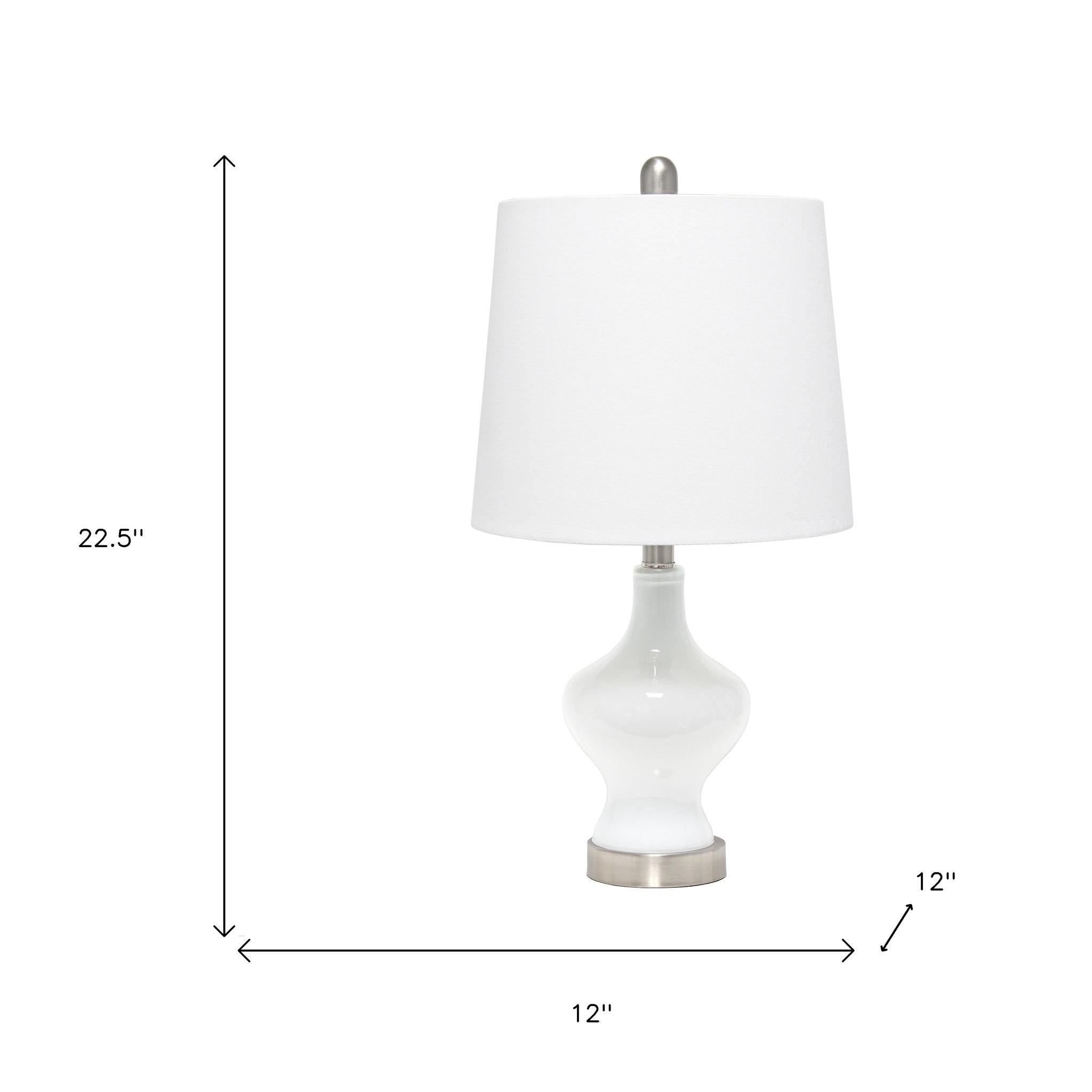 23" White And Silver Glass Gourd Table Lamp With White Drum Shade-Table Lamps-DECOROLALA