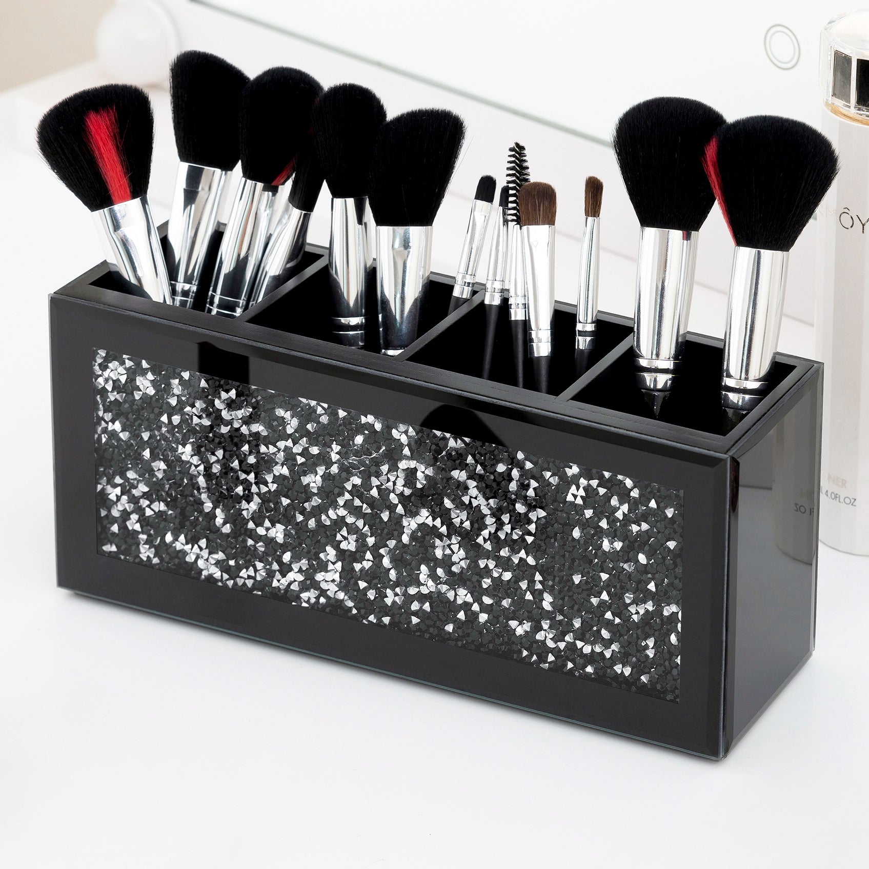 9" Black Wood Jewelry Organizer Tray With Inlays-6