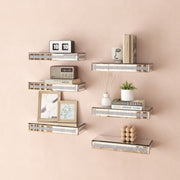 Set Of Six Silver Glass Wall Mounted Floating Shelf-0