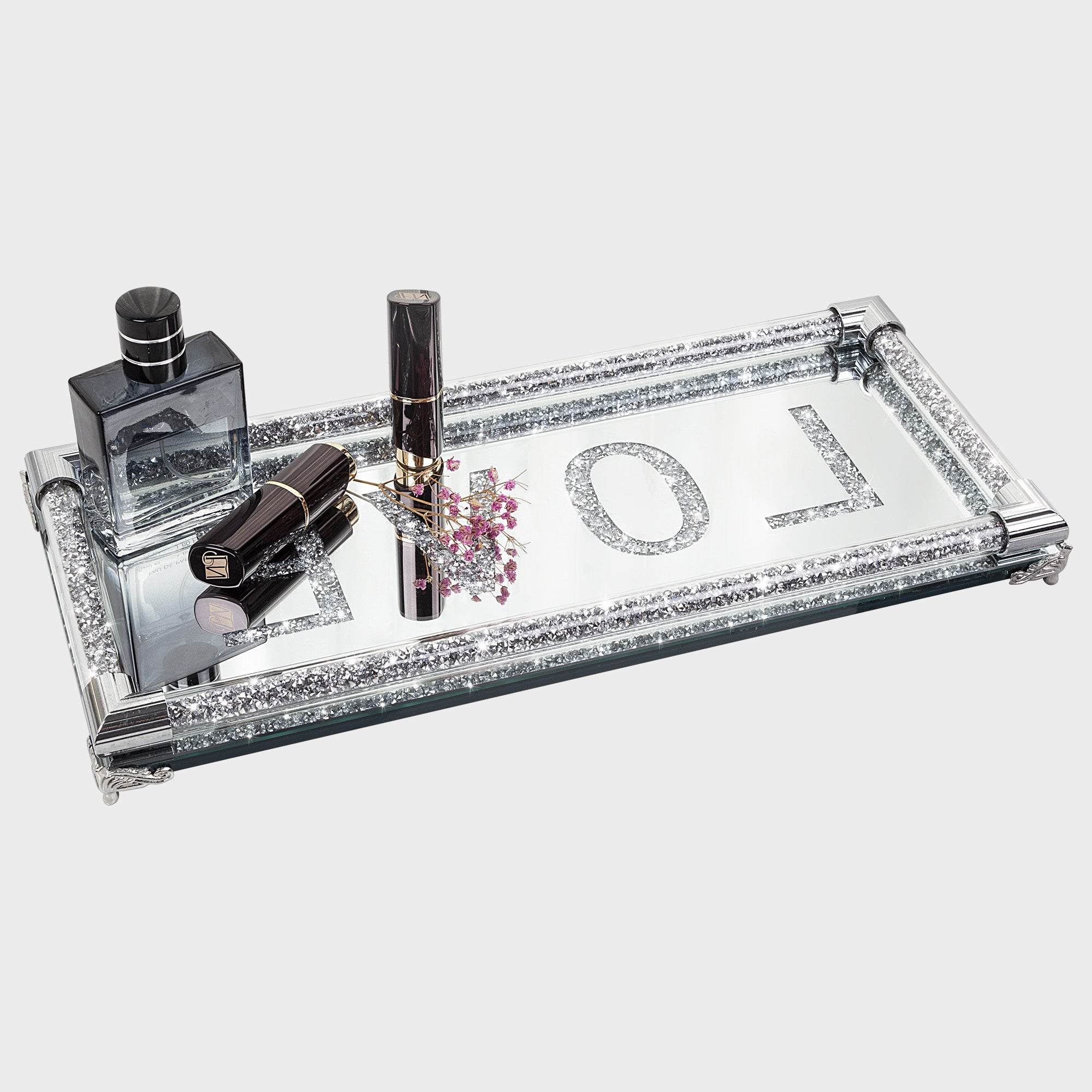 13" Silver Glass Vanity Tray-0