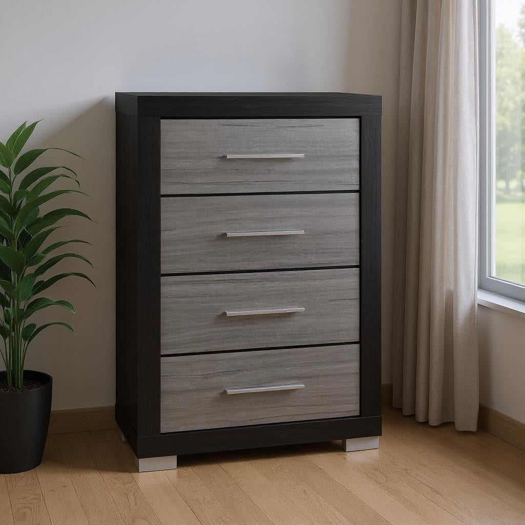 31" Black And Gray Wood Four Drawer Dresser-Dressers-DECOROLALA