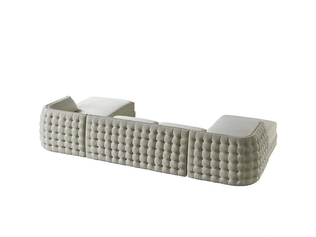 Cream Velvet U Shaped Sofa and Chaise Sectional With Toss Pillows-2