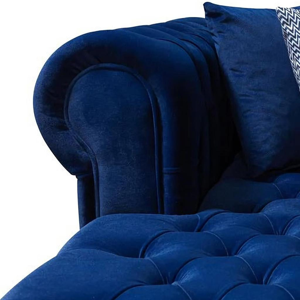 Blue Velvet U Shaped Three Piece Sofa and Chaise Sectional With Toss Pillows-6