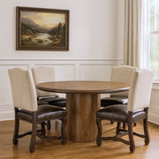 Five Piece Brown Round Solid Wood Dining Set with Four Chairs-Dining Sets-DECOROLALA