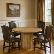 Five Piece Brown Round Solid Wood Dining Set with Four Chairs-Dining Sets-DECOROLALA