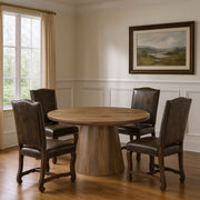 Five Piece Brown Round Solid Wood Dining Set with Four Chairs-Dining Sets-DECOROLALA