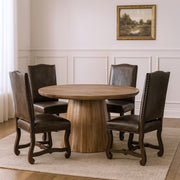 Five Piece Brown Round Solid Wood Dining Set with Four Chairs-Dining Sets-DECOROLALA