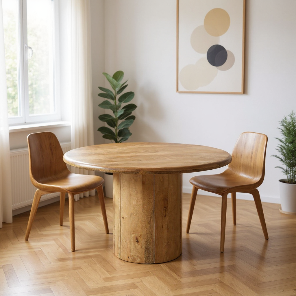 48" Natural Solid Wood Pedestal Base Round Top Dining Table-Dining Tables-DECOROLALA