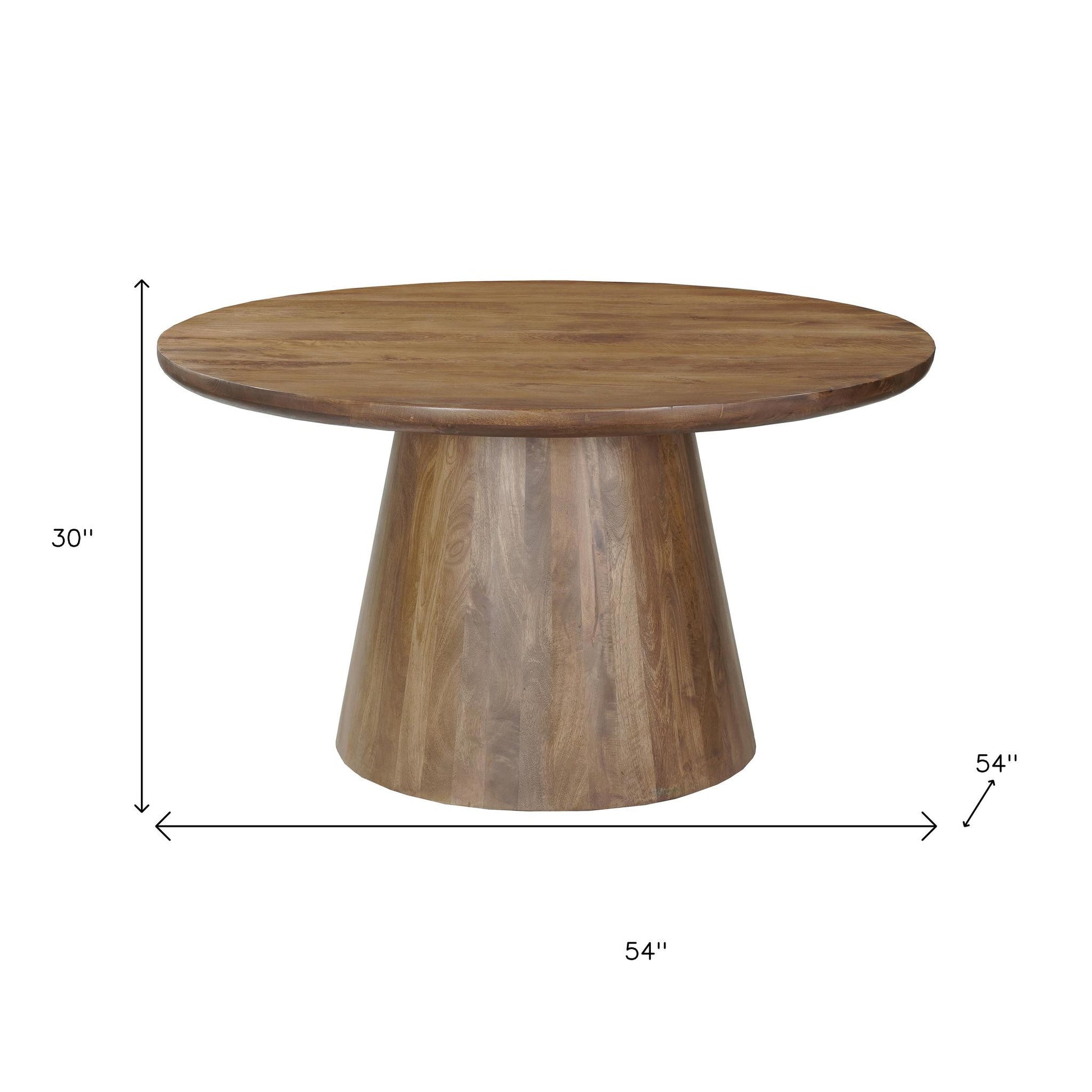 54" Brown Solid Wood Pedestal Base Round Top Dining Table-Dining Tables-DECOROLALA