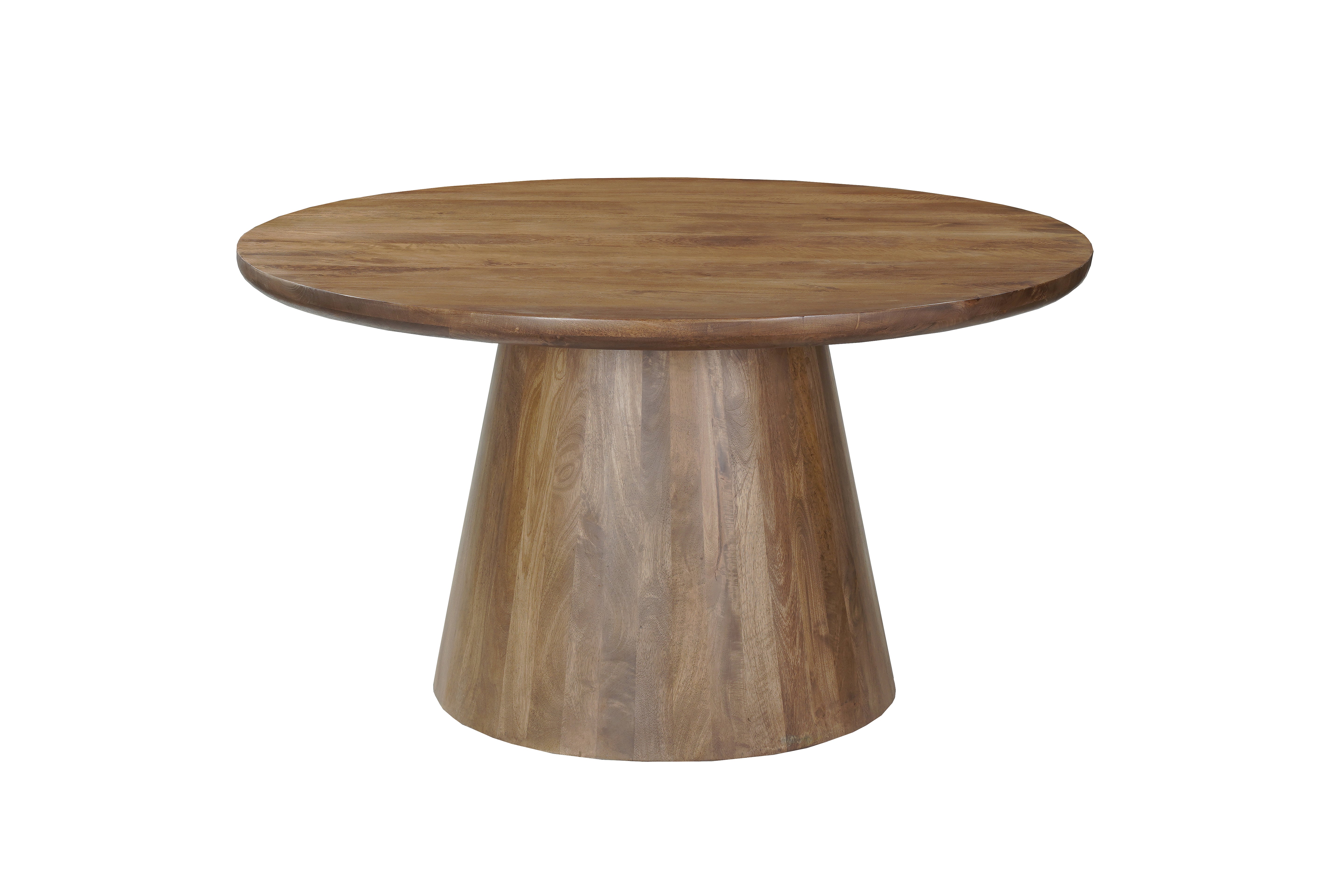 54" Brown Solid Wood Pedestal Base Round Top Dining Table-Dining Tables-DECOROLALA