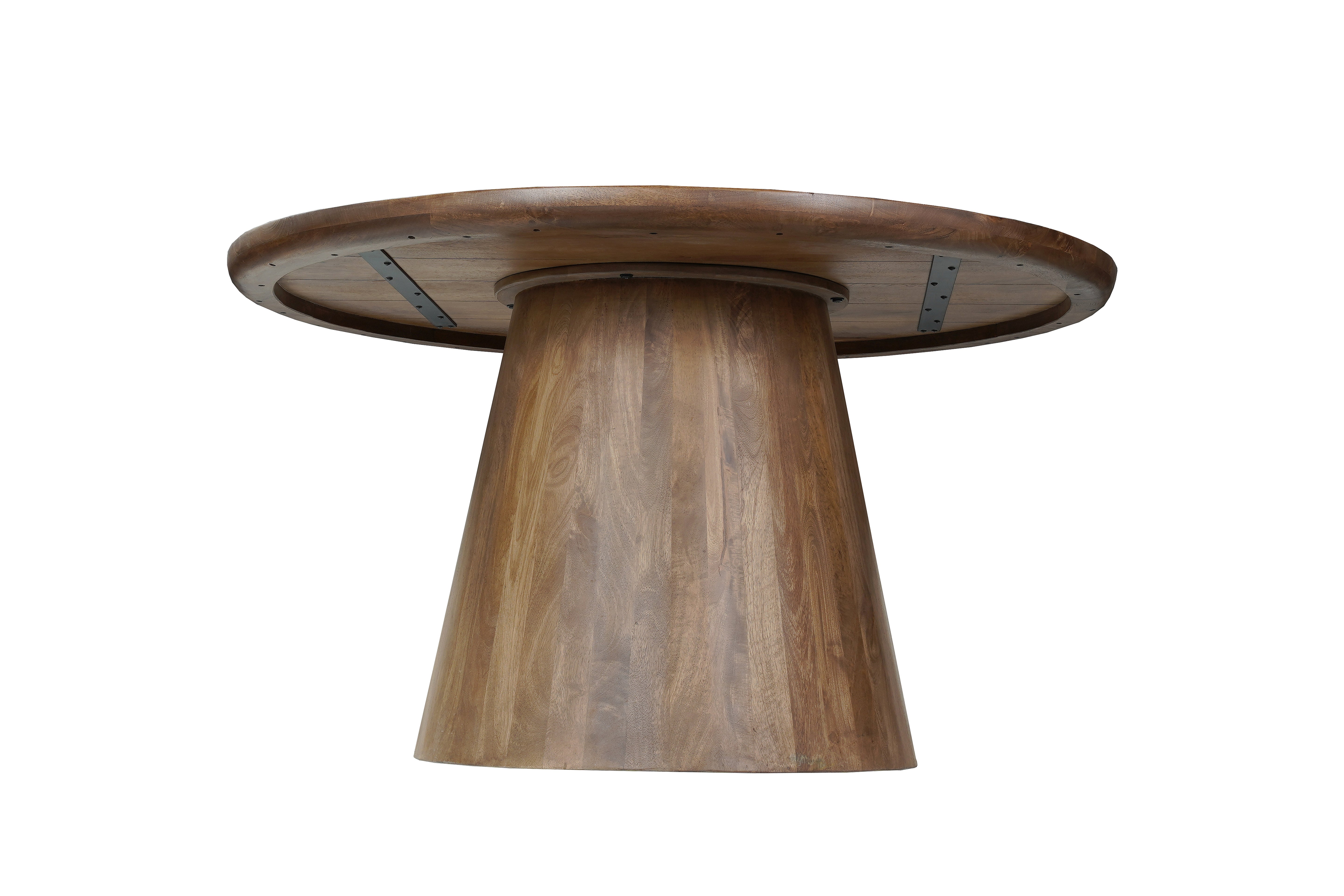 54" Brown Solid Wood Pedestal Base Round Top Dining Table-Dining Tables-DECOROLALA