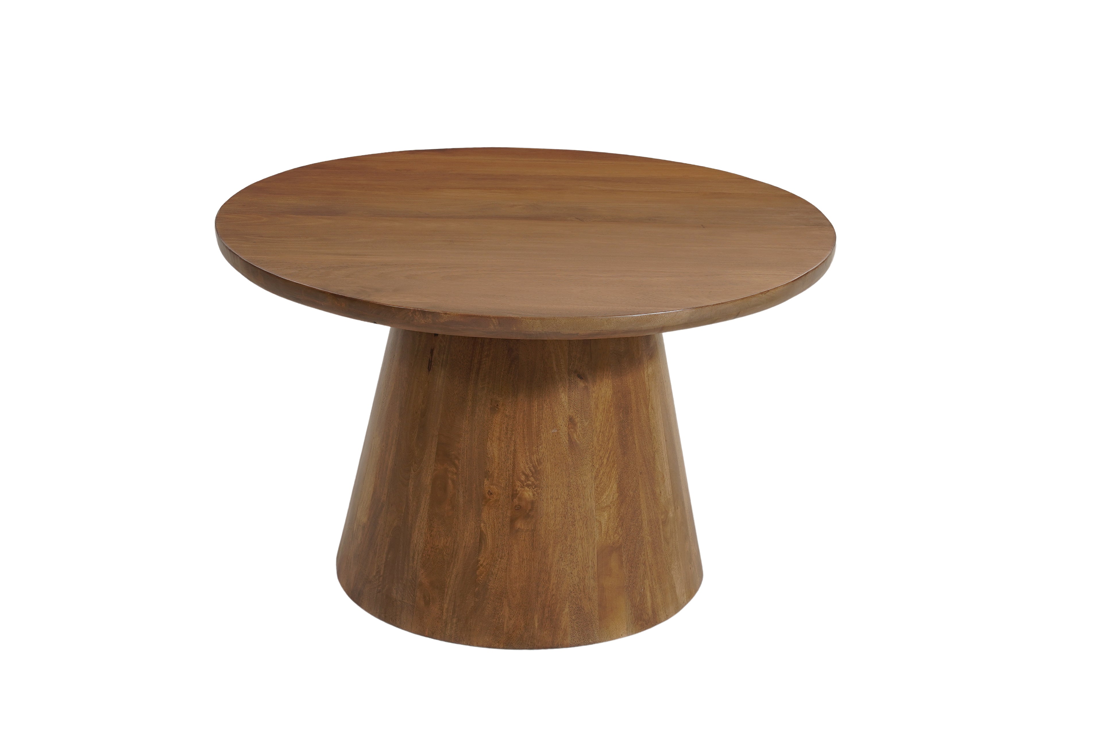 54" Brown Solid Wood Pedestal Base Round Top Dining Table-Dining Tables-DECOROLALA