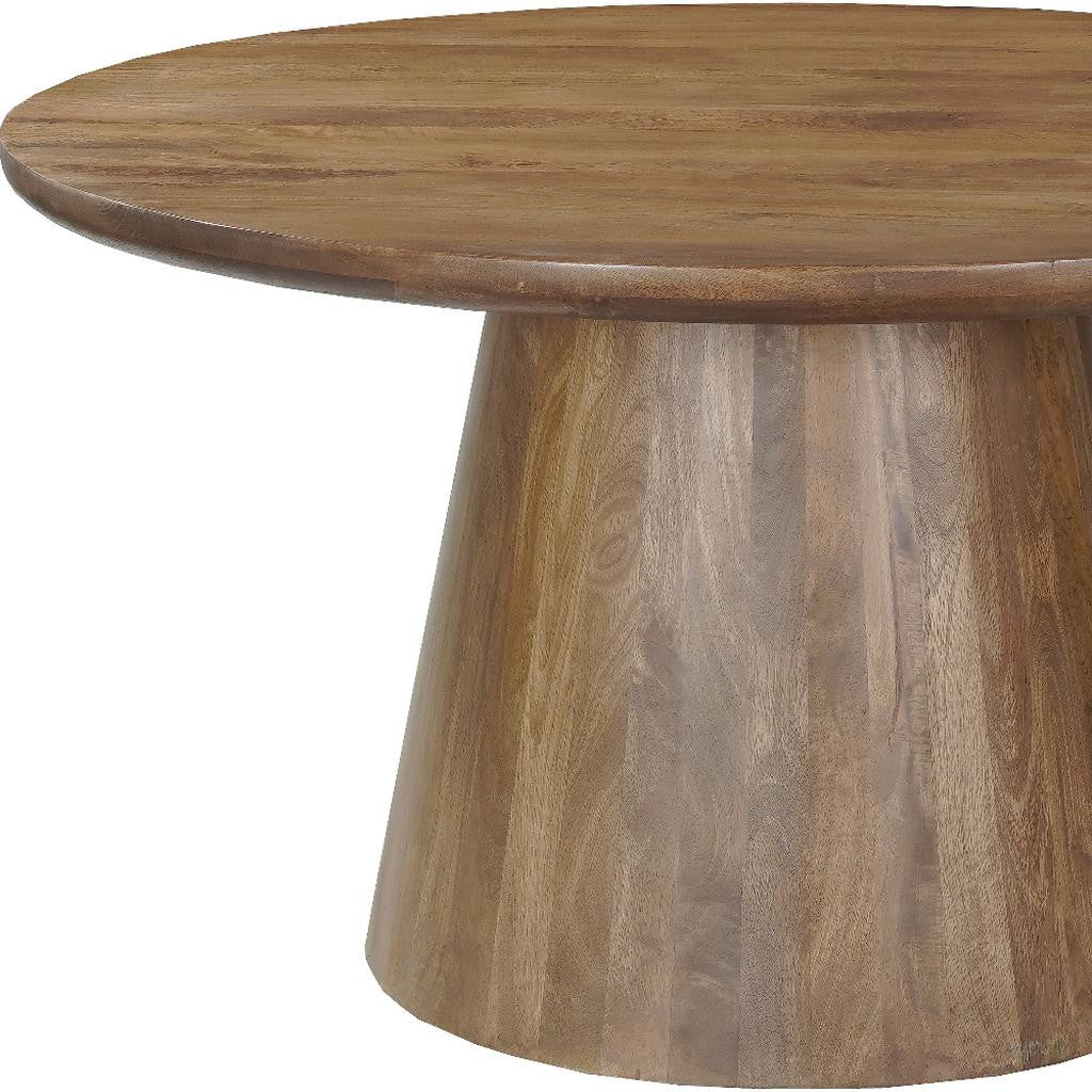 54" Brown Solid Wood Pedestal Base Round Top Dining Table-Dining Tables-DECOROLALA