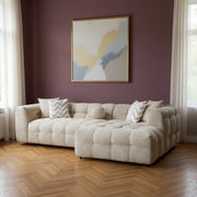 Ivory Boucle L Shaped Two Piece Sofa and Chaise Sectional With Toss Pillows-0