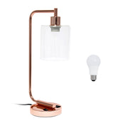 19" Rose Gold Iron Lantern USB Table Lamp LED With Clear Cylinder Shade-Table Lamps-DECOROLALA