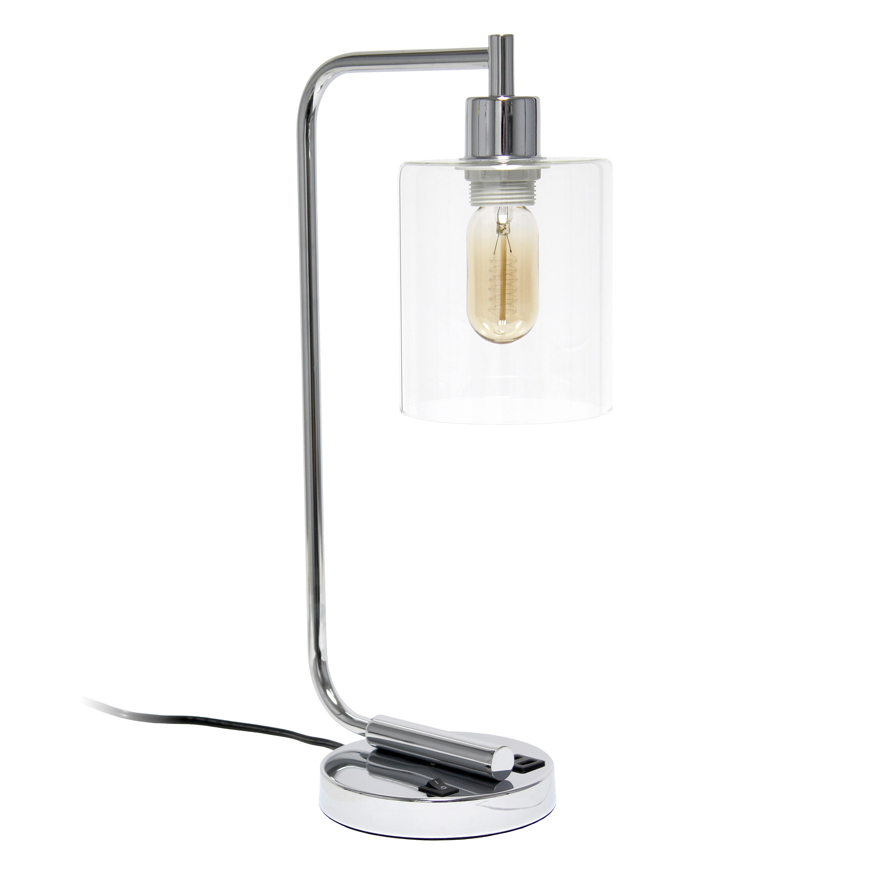 19" Silver Iron Lantern USB Table Lamp With Clear Cylinder Shade-Table Lamps-DECOROLALA