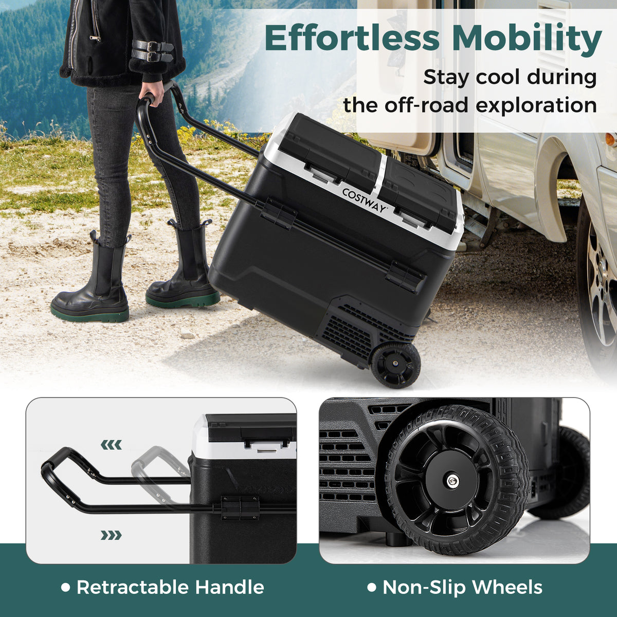 64QT Portable Compressor Fridge Freezer for Vehicles Camping Travel Truck RV Boat-Black-Coolers-DECOROLALA