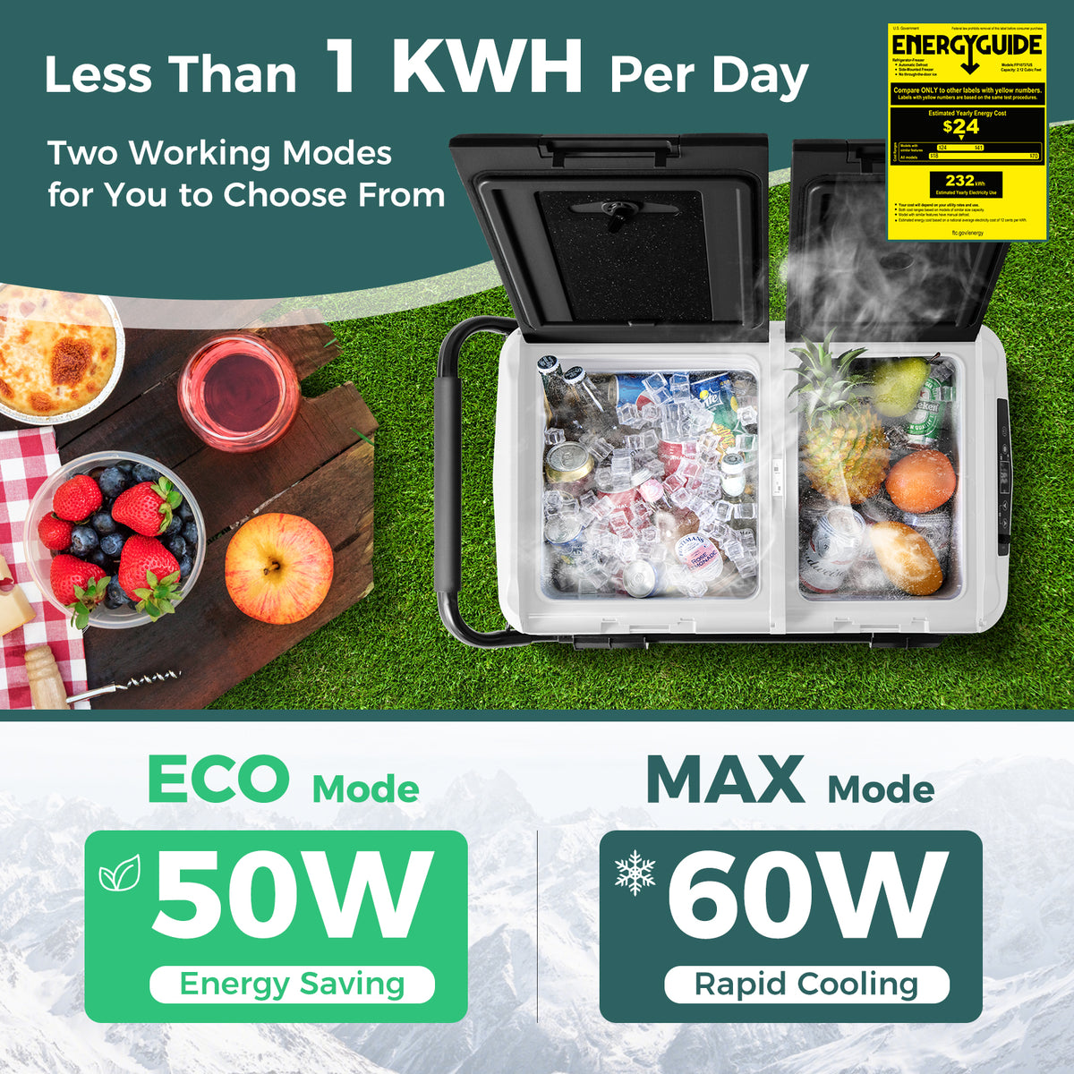 64QT Portable Compressor Fridge Freezer for Vehicles Camping Travel Truck RV Boat-Black-Coolers-DECOROLALA