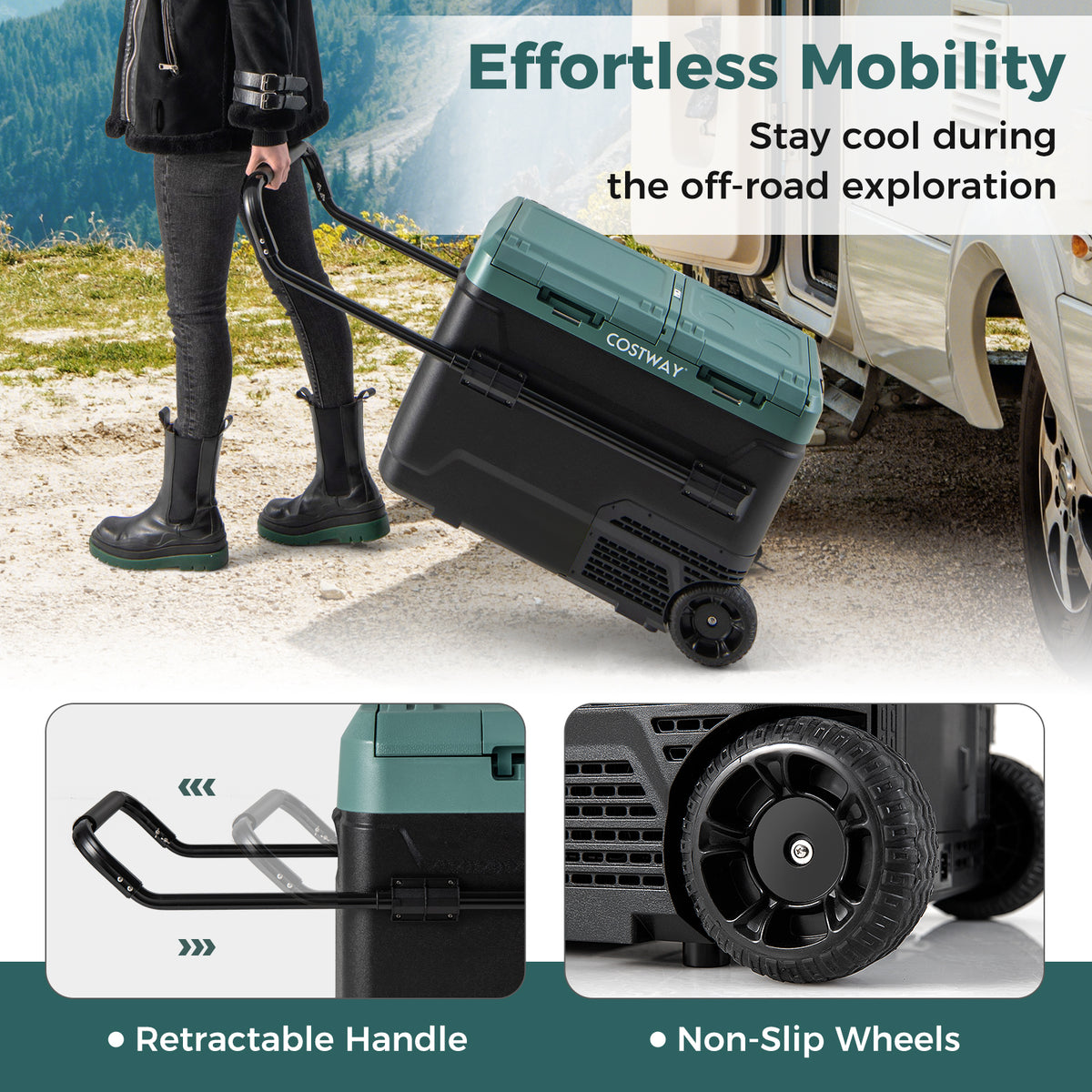 64QT Portable Compressor Fridge Freezer for Vehicles Camping Travel Truck RV Boat-Green-Coolers-DECOROLALA