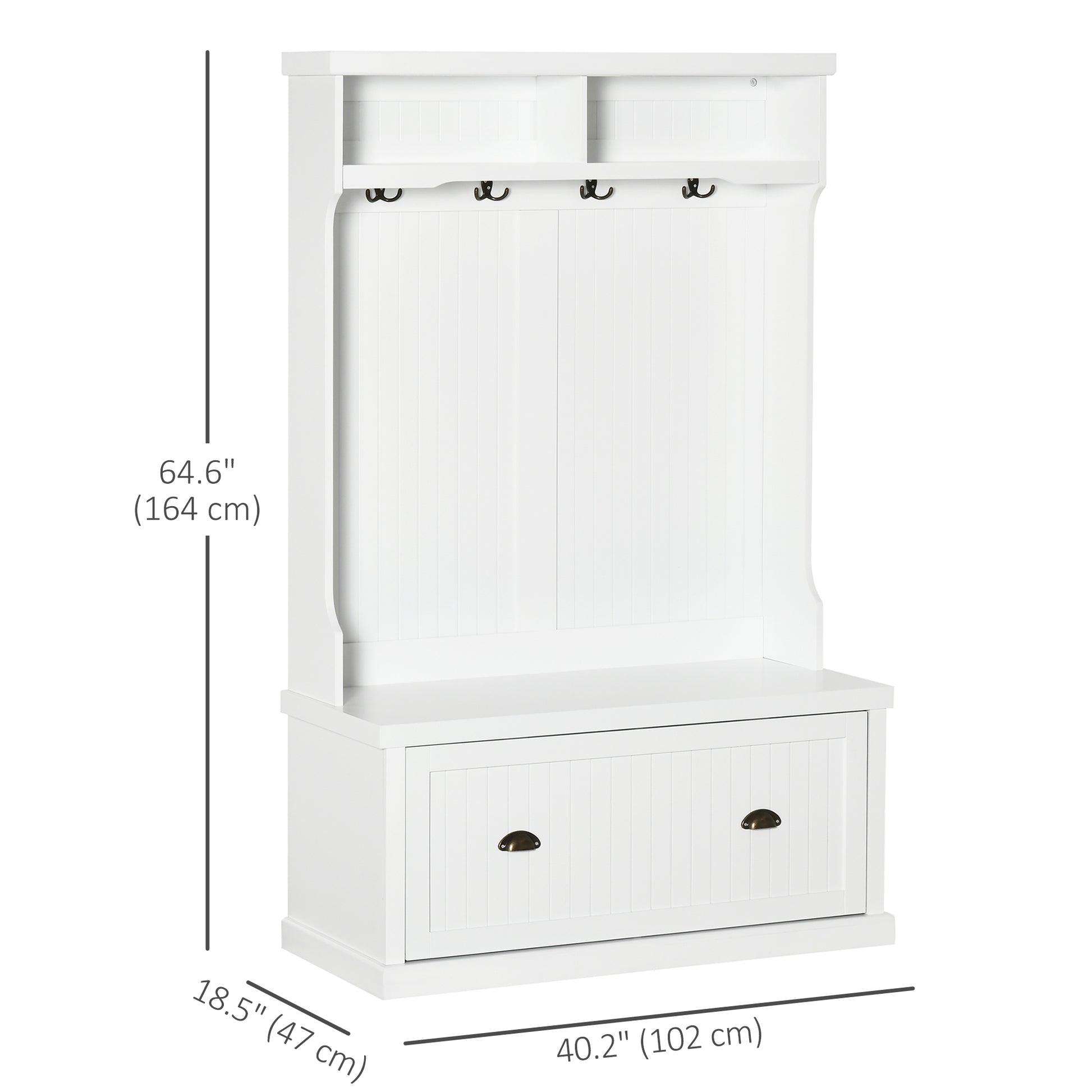 64.5" Hall Tree with Storage Bench & Shoe Cabinet - White-DECOROLALA