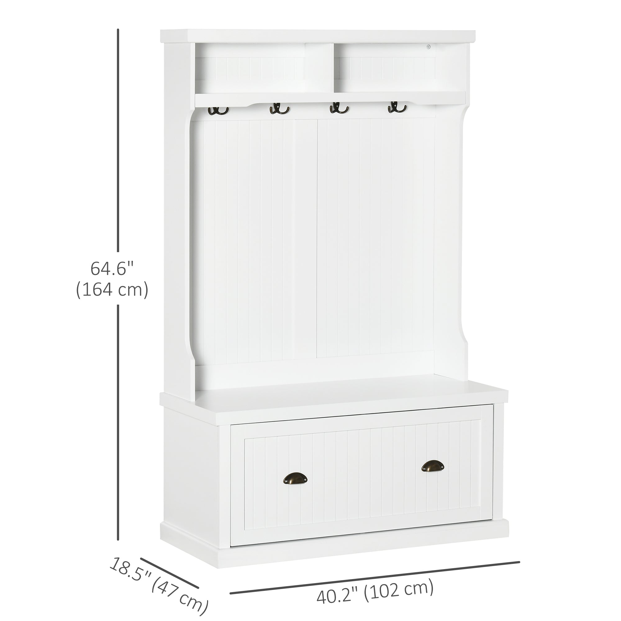64.5" Hall Tree with Storage Bench & Shoe Cabinet - White-DECOROLALA