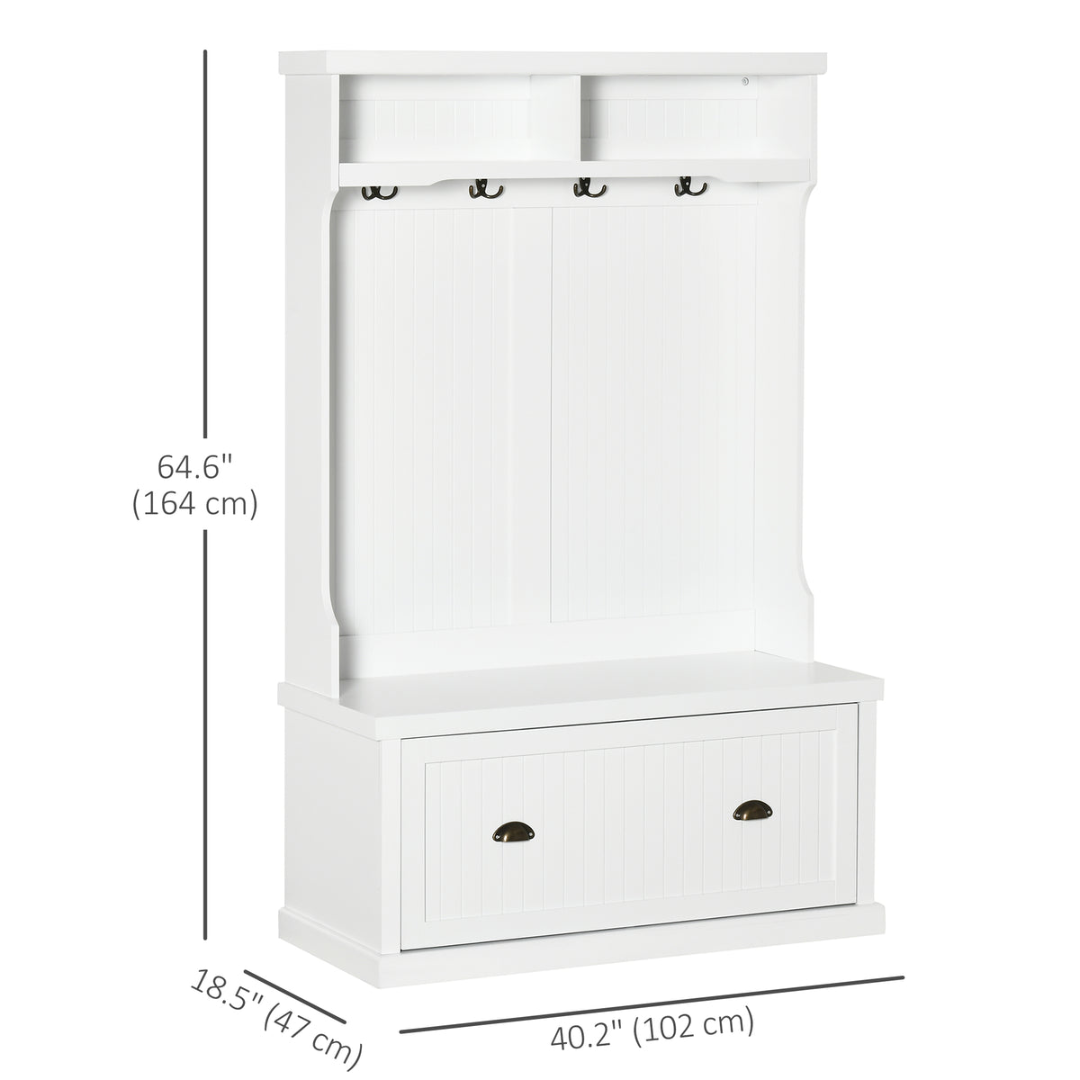 64.5" Hall Tree with Storage Bench & Shoe Cabinet - White-Hall Trees-DECOROLALA