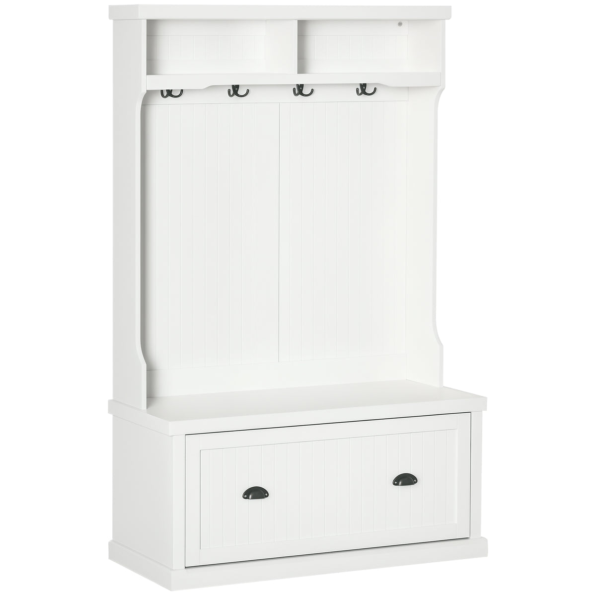 64.5" Hall Tree with Storage Bench & Shoe Cabinet - White-Hall Trees-DECOROLALA