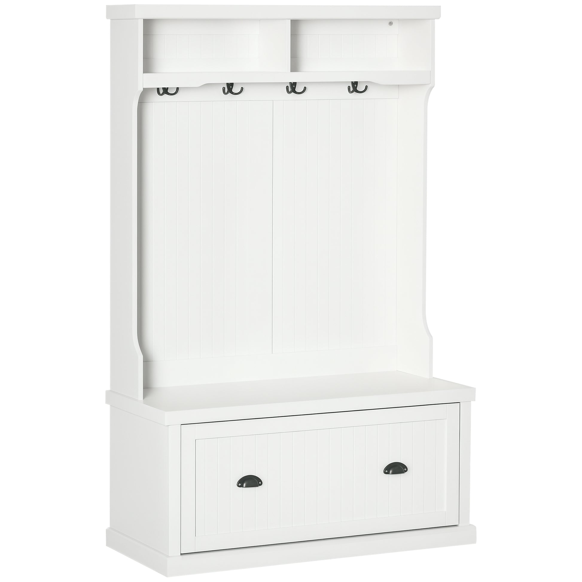 64.5" Hall Tree with Storage Bench & Shoe Cabinet - White-DECOROLALA