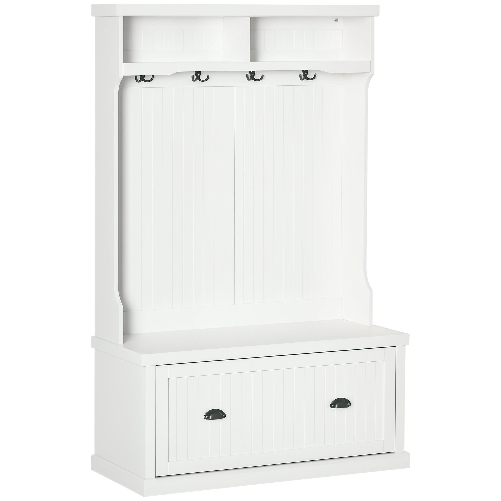 64.5" Hall Tree with Storage Bench & Shoe Cabinet - White-DECOROLALA