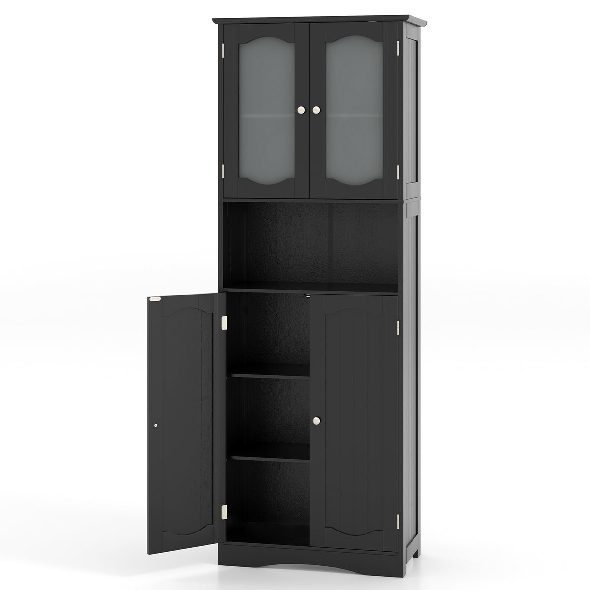 64.5" Tall Bathroom Storage Cabinet - Black Frost Glass Doors-Floor Cabinets-DECOROLALA