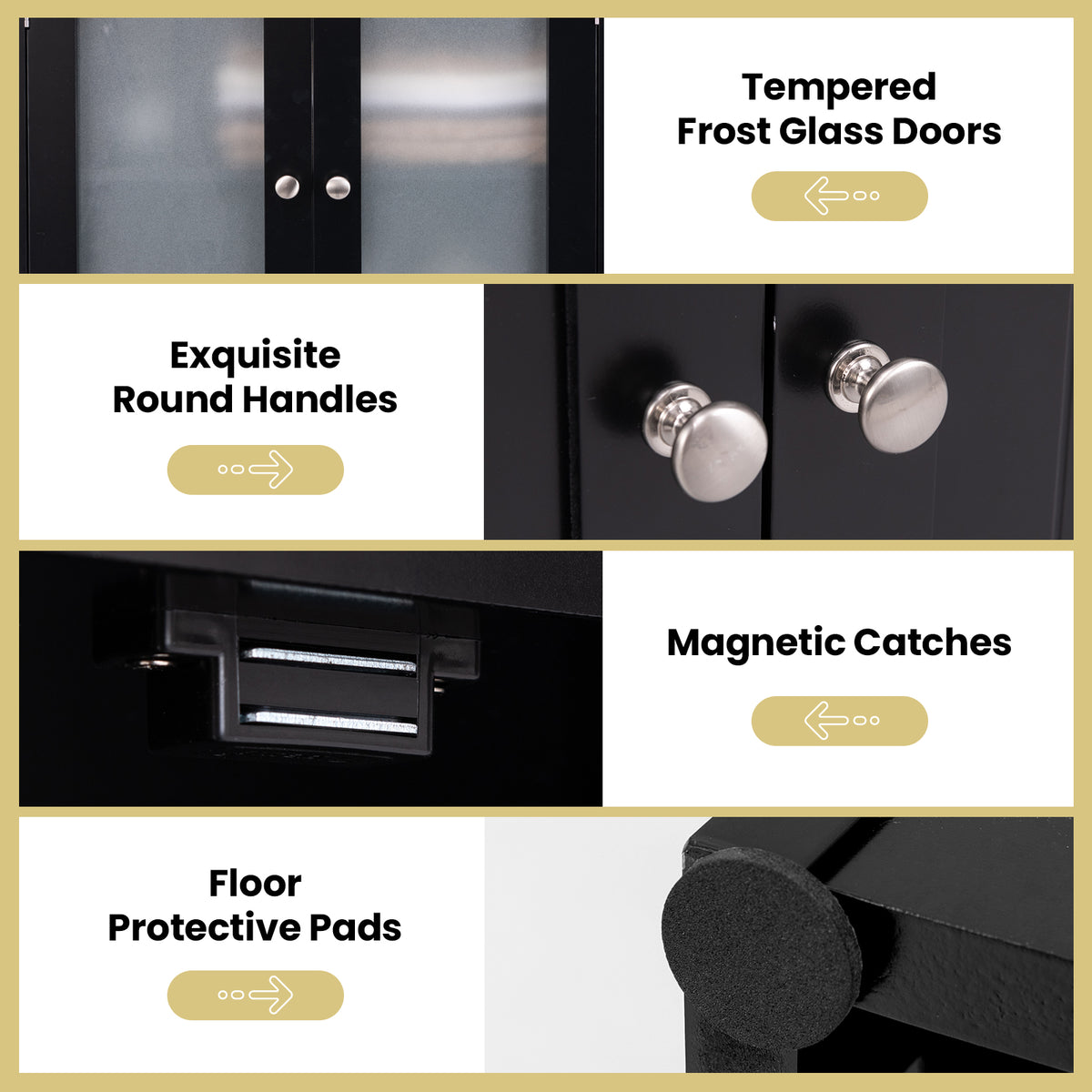 64.5" Tall Bathroom Storage Cabinet - Black Frost Glass Doors-Floor Cabinets-DECOROLALA