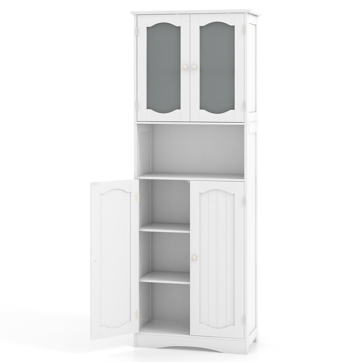64.5" Tall Bathroom Storage Cabinet - White Frosted Glass Doors-Floor Cabinets-DECOROLALA
