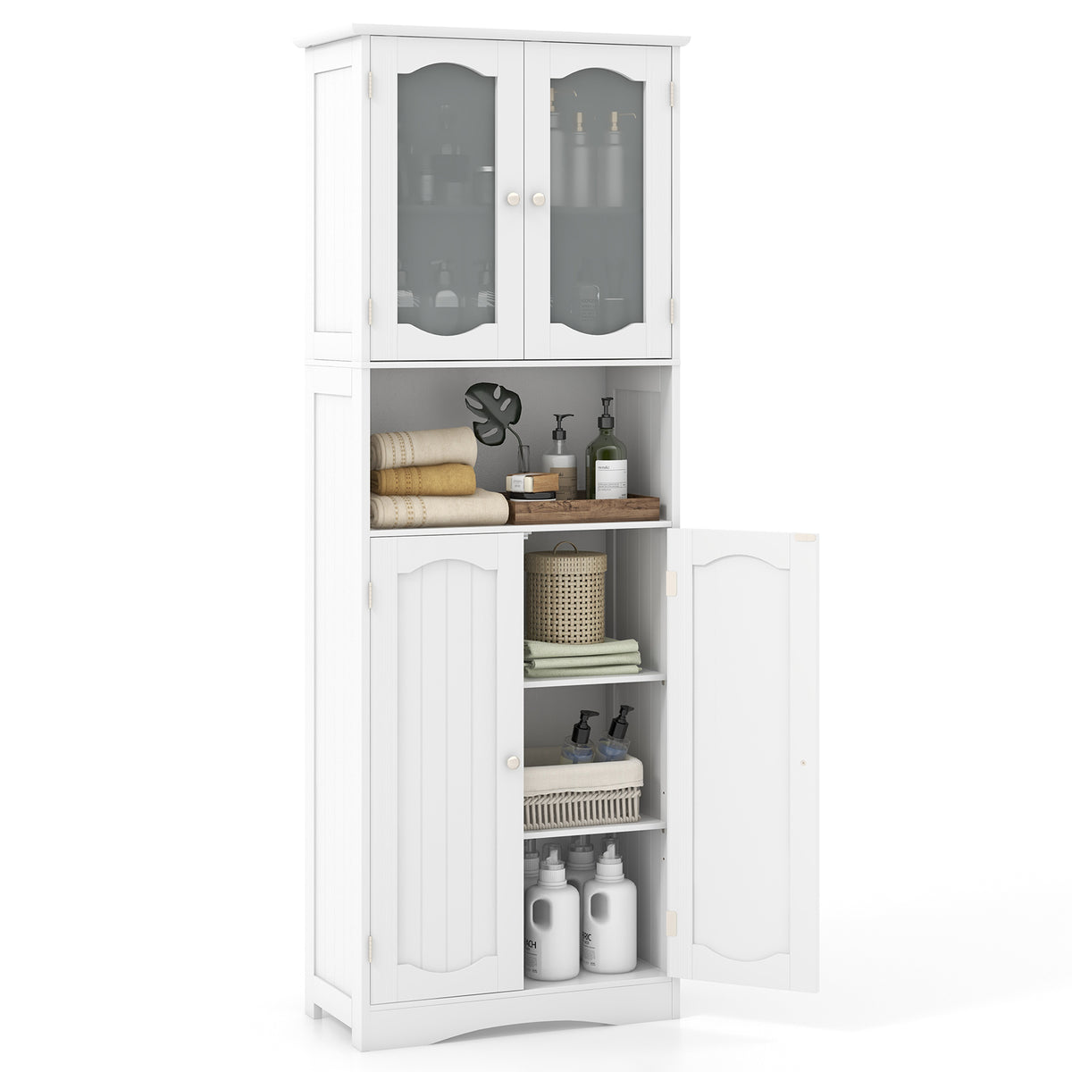 64.5" Tall Bathroom Storage Cabinet - White Frosted Glass Doors-Floor Cabinets-DECOROLALA