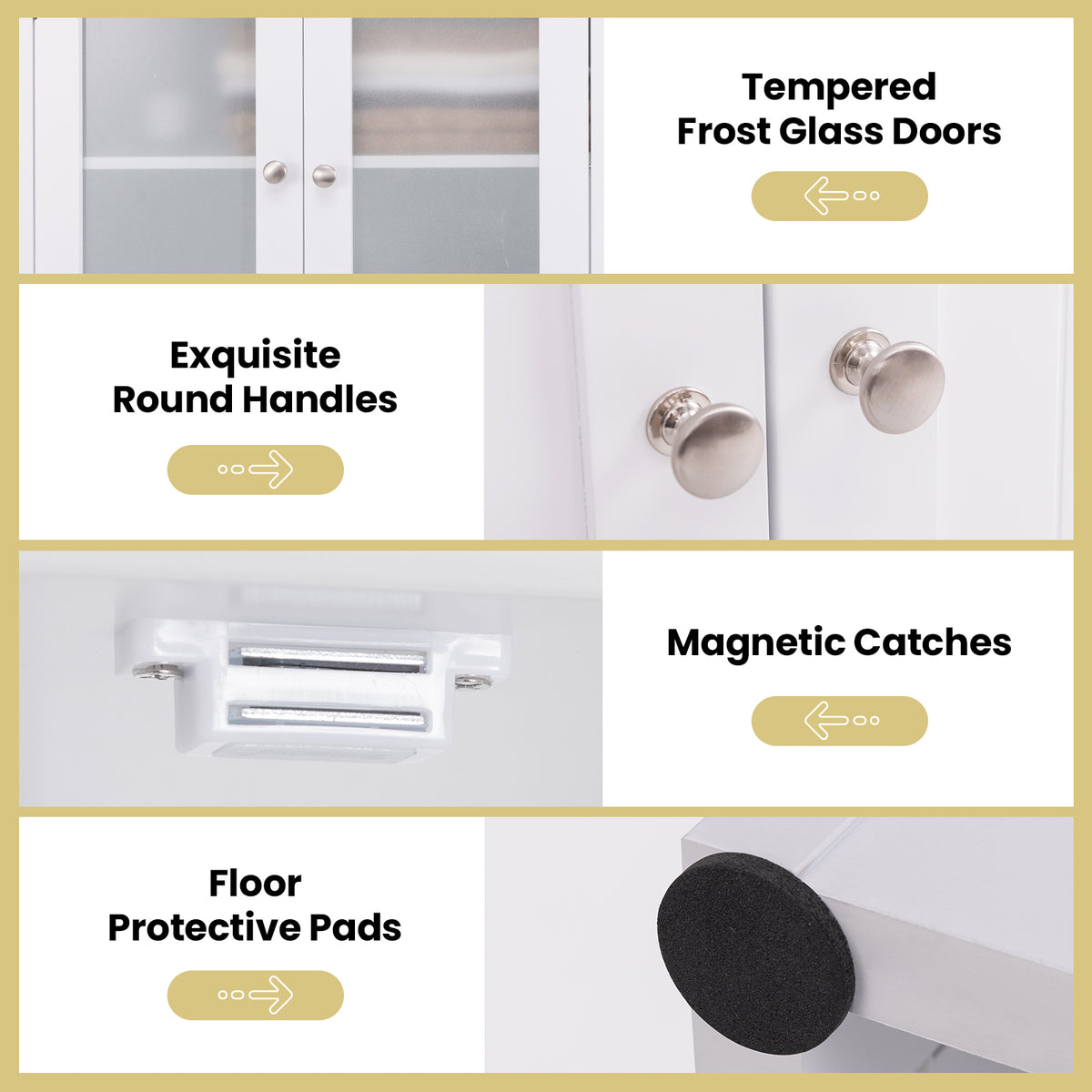 64.5" Tall Bathroom Storage Cabinet - White Frosted Glass Doors-Floor Cabinets-DECOROLALA