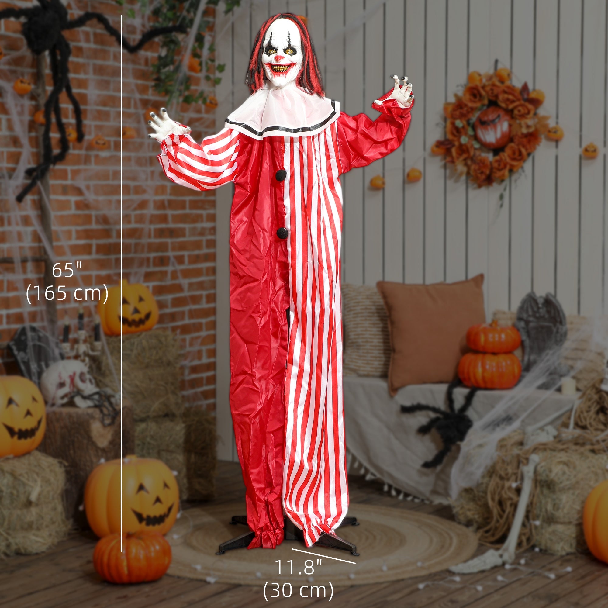 65" Animated Halloween Clown - Sound Activated & Light Up Eyes-Home Furnishings > Holiday & Seasonal > Halloween Decorations-DECOROLALA
