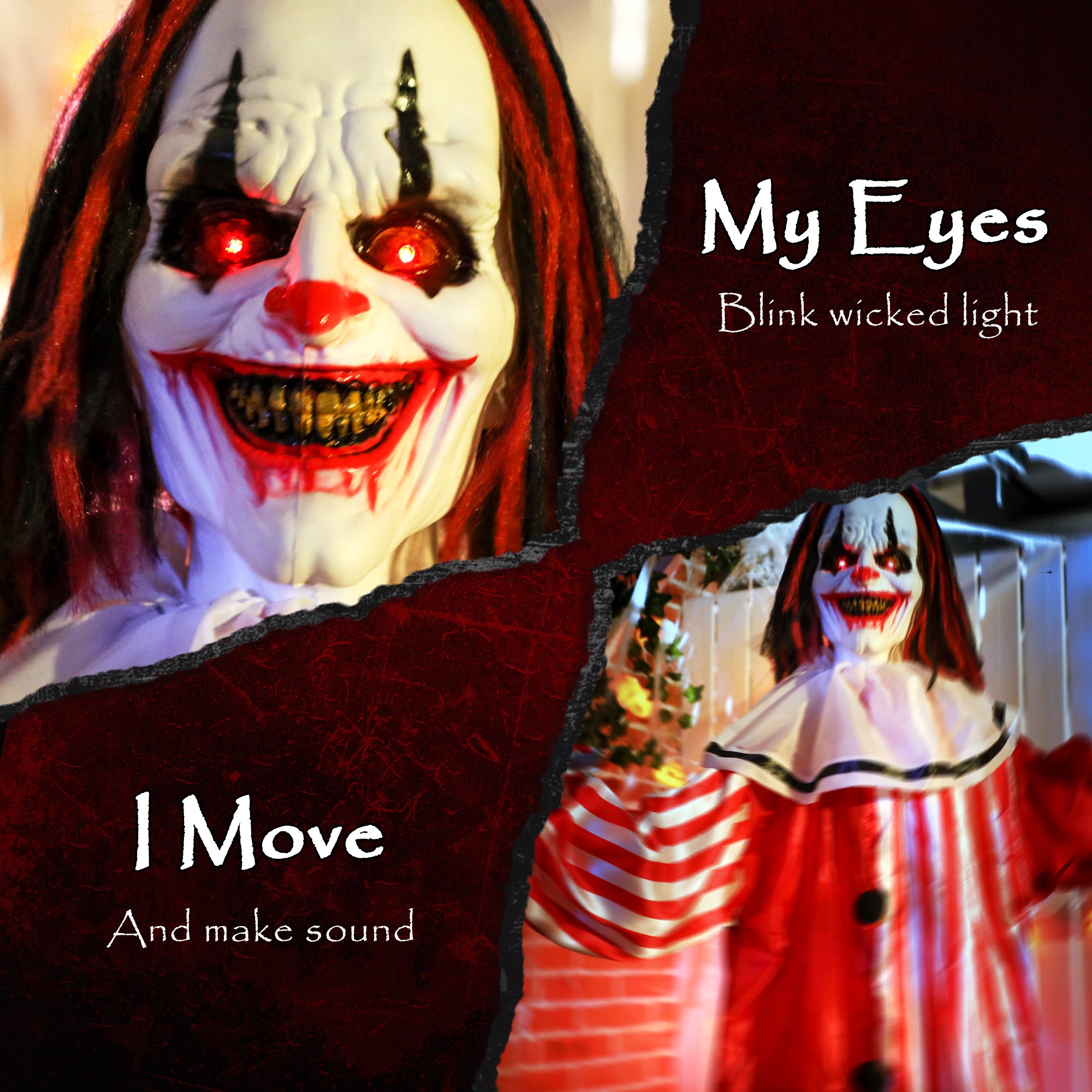 65" Animated Halloween Clown - Sound Activated & Light Up Eyes-Home Furnishings > Holiday & Seasonal > Halloween Decorations-DECOROLALA