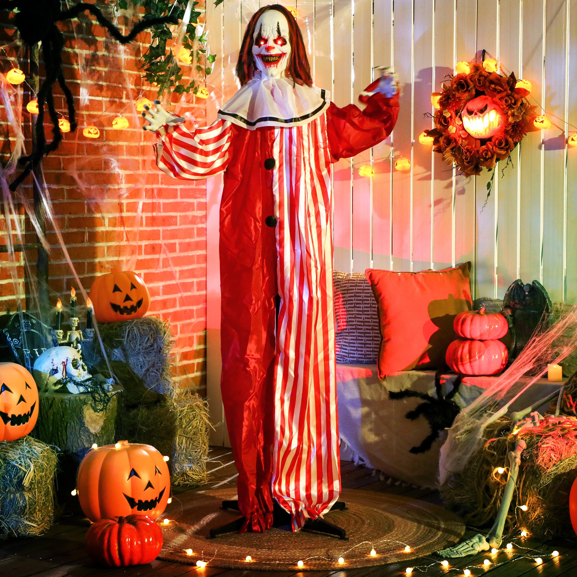 65" Animated Halloween Clown - Sound Activated & Light Up Eyes-Home Furnishings > Holiday & Seasonal > Halloween Decorations-DECOROLALA