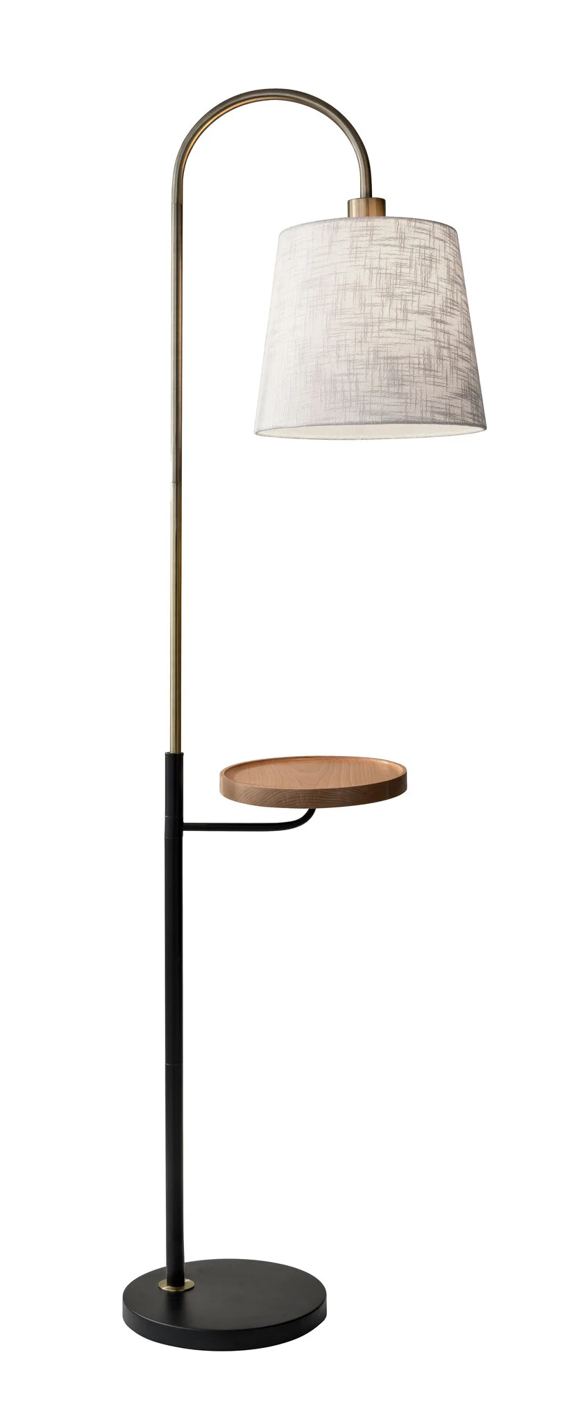 65" Black And Brass Tray Table Floor Lamp With Off White Linen Empire Shade-Floor Lamps-DECOROLALA