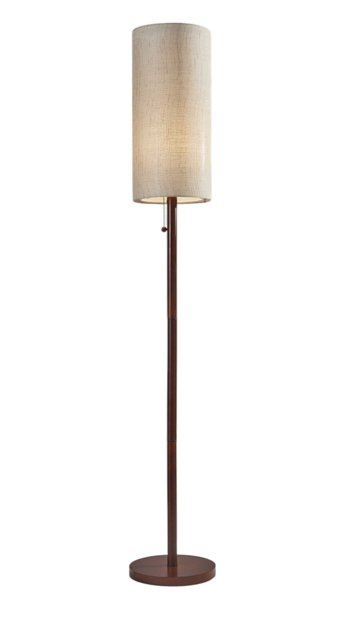 65" Brown Solid Wood Floor Lamp With Beige Linen Drum Shade-Floor Lamps-DECOROLALA