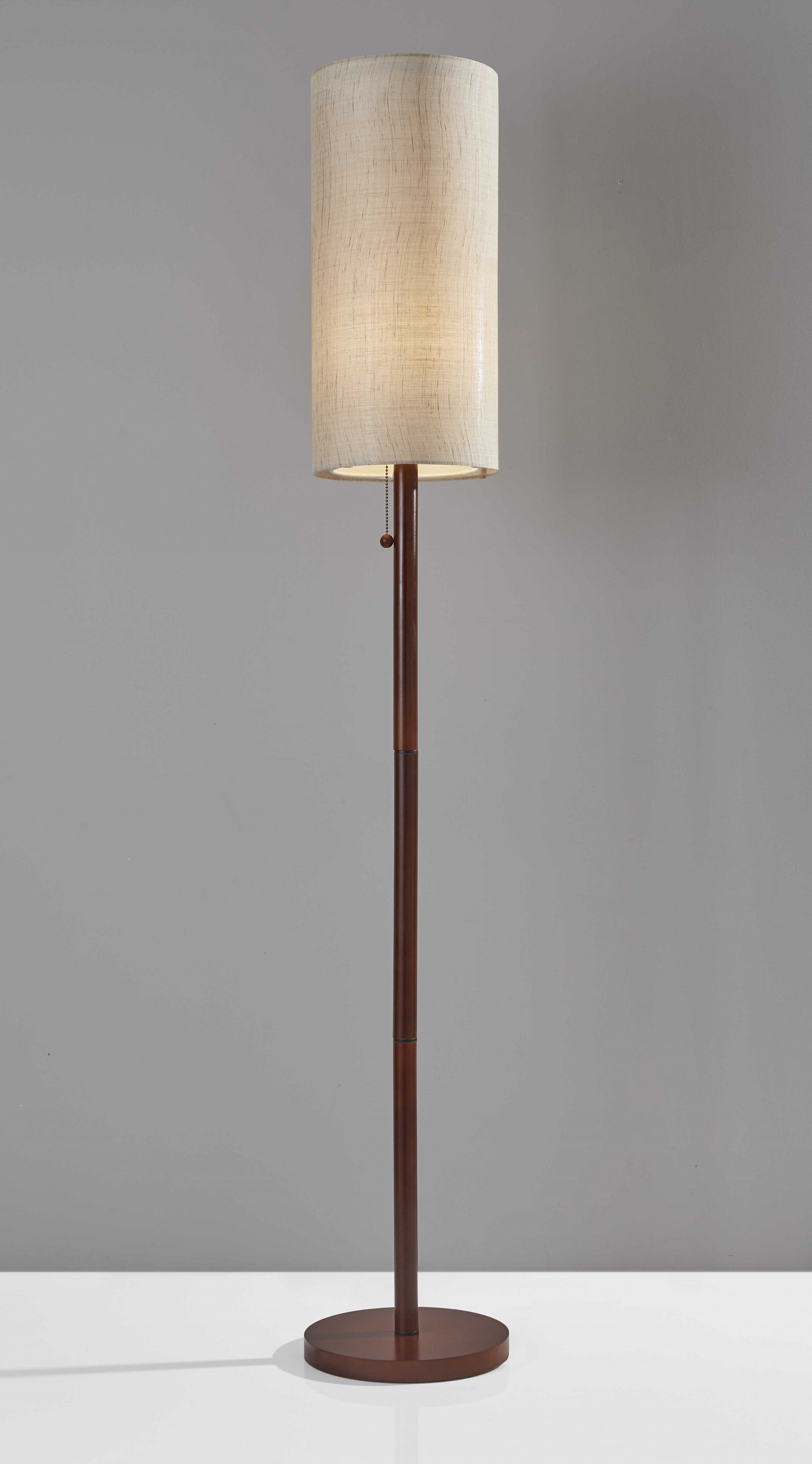 65" Brown Solid Wood Floor Lamp With Beige Linen Drum Shade-Floor Lamps-DECOROLALA