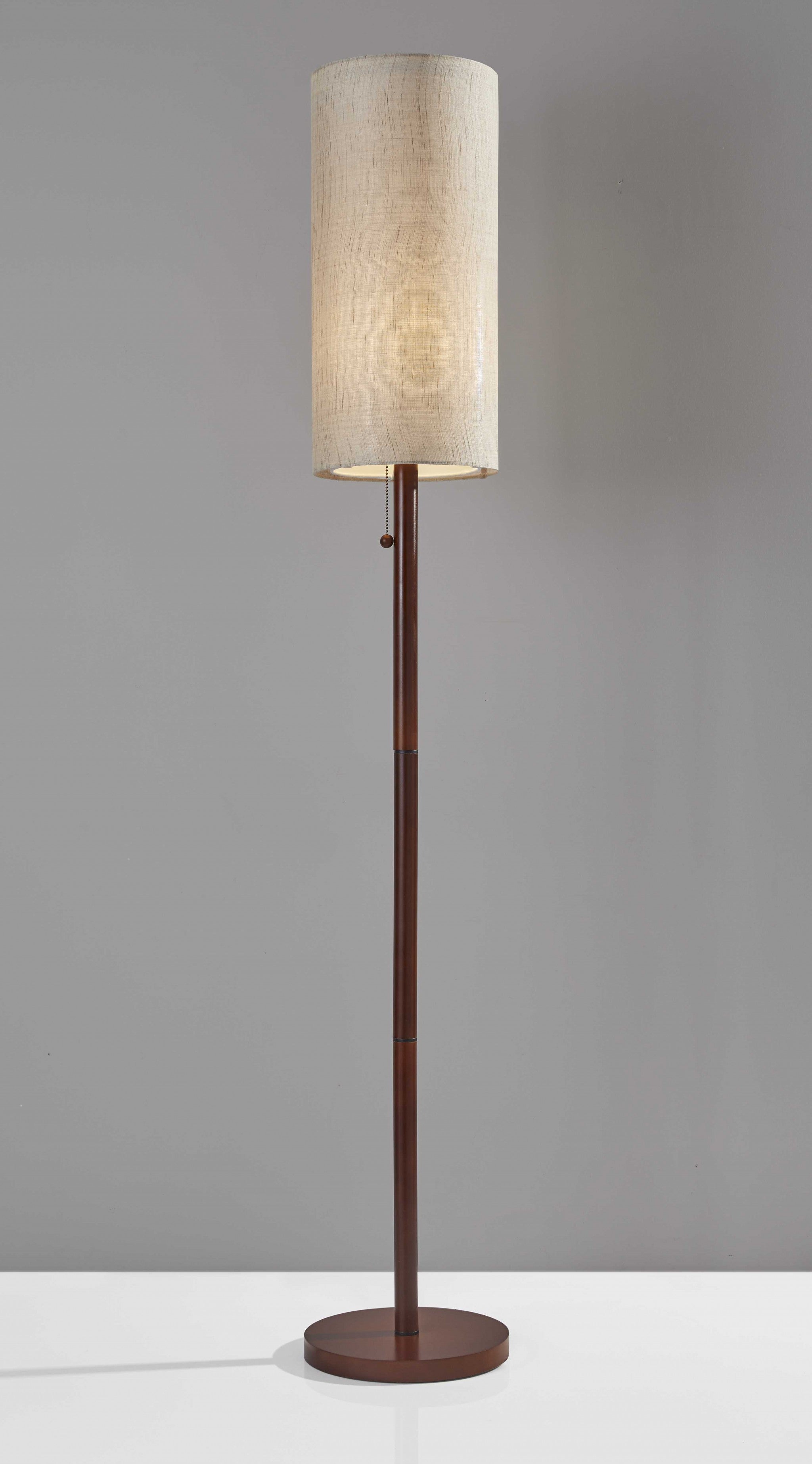 65" Brown Solid Wood Floor Lamp With Beige Linen Drum Shade-Floor Lamps-DECOROLALA
