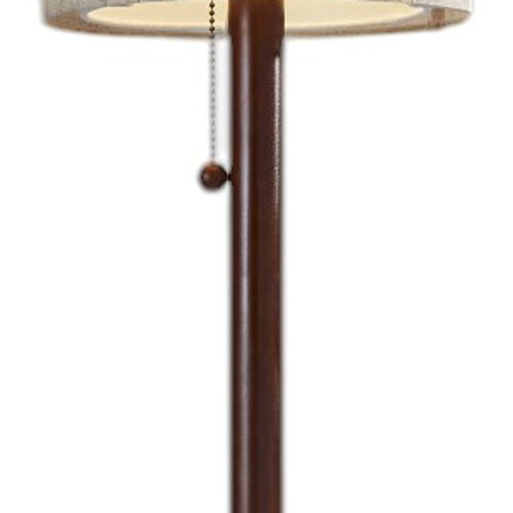 65" Brown Solid Wood Floor Lamp With Beige Linen Drum Shade-Floor Lamps-DECOROLALA