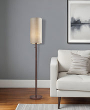 65" Brown Solid Wood Floor Lamp With Beige Linen Drum Shade-Floor Lamps-DECOROLALA
