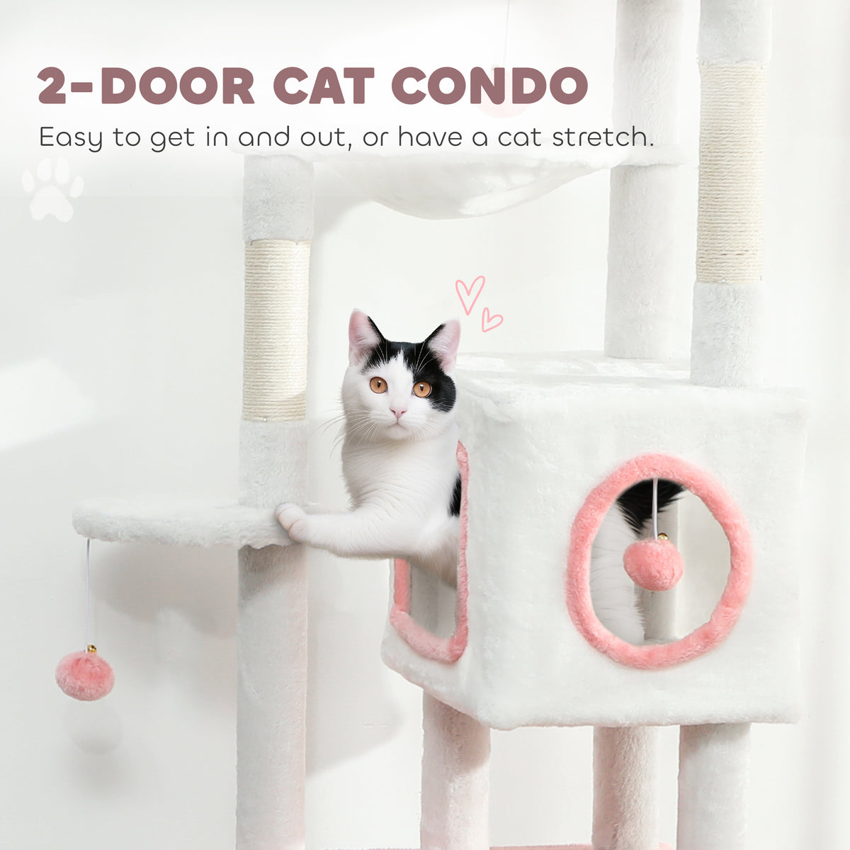 65" Cat Tree with Dual Condos, Hammock & Scratching Posts - White-Cats-DECOROLALA