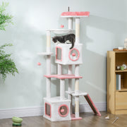65" Cat Tree with Dual Condos, Hammock & Scratching Posts - White-Cats-DECOROLALA