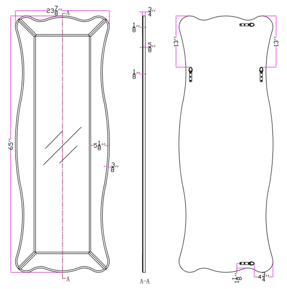 65" Clear Novelty Glass Framed Full Length Hanging Mirror-Mirrors-DECOROLALA