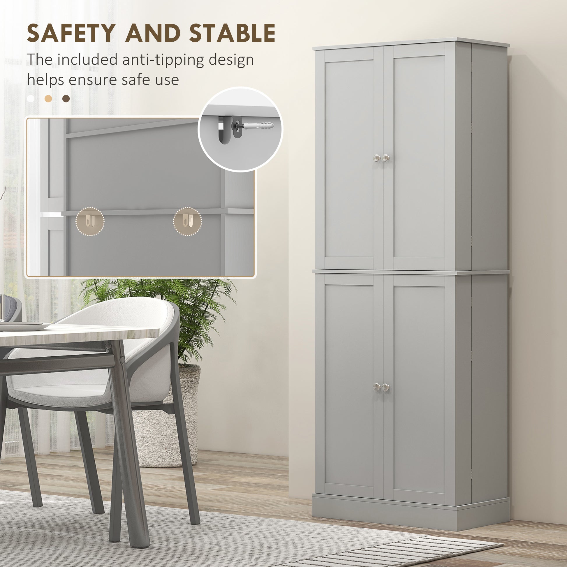 65" Grey Kitchen Pantry Cabinet with 4 Doors & 16 Shelves-DECOROLALA